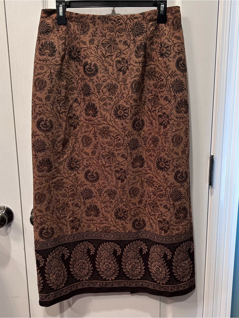VTG Y2K Briggs New York Earth Tone Paisley/Floral 34.5” Long Pencil Skirt Sz. 12